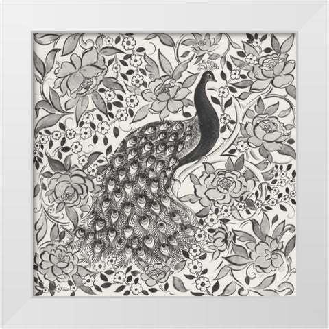 Peacock Garden III BW White Modern Wood Framed Art Print by Thomas, Miranda