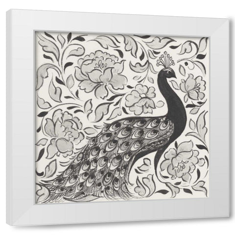 Peacock Garden IV BW White Modern Wood Framed Art Print by Thomas, Miranda