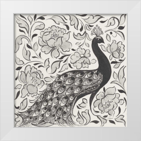 Peacock Garden IV BW White Modern Wood Framed Art Print by Thomas, Miranda