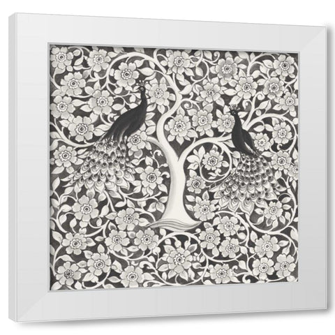 Peacock Garden VII BW White Modern Wood Framed Art Print by Thomas, Miranda