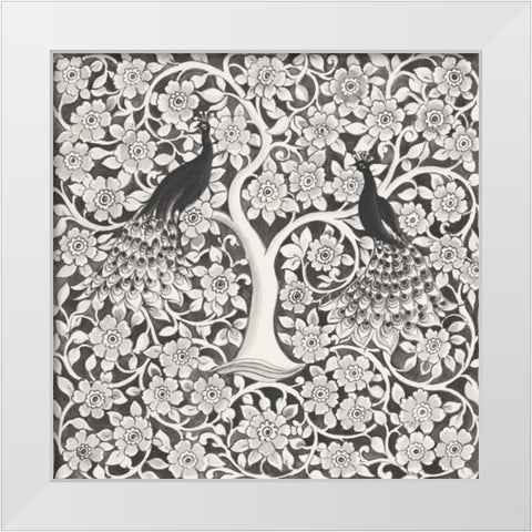 Peacock Garden VII BW White Modern Wood Framed Art Print by Thomas, Miranda