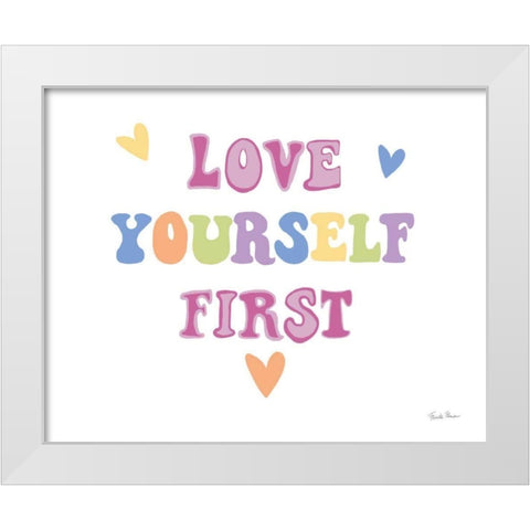 Love Yourself First Pastel White Modern Wood Framed Art Print by Zaman, Farida