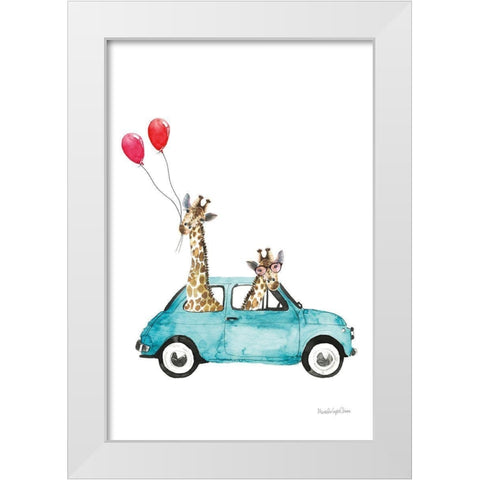 Giraffe Joy Ride III White Modern Wood Framed Art Print by Charro, Mercedes Lopez