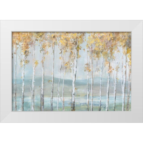 Lakeview Birches White Modern Wood Framed Art Print by Nai, Danhui