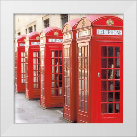 London Phoneboxes White Modern Wood Framed Art Print by Wild Apple Portfolio