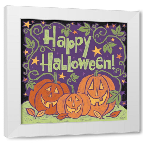 Three Halloween Pumpkins I White Modern Wood Framed Art Print by Tavoletti, Anne