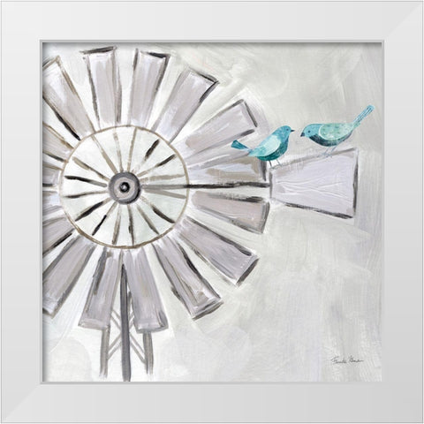 Farmhouse Windmill with Birds White Modern Wood Framed Art Print by Zaman, Farida