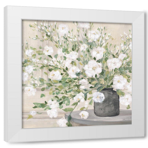 White Bouquet Gray Vase White Modern Wood Framed Art Print by Purinton, Julia