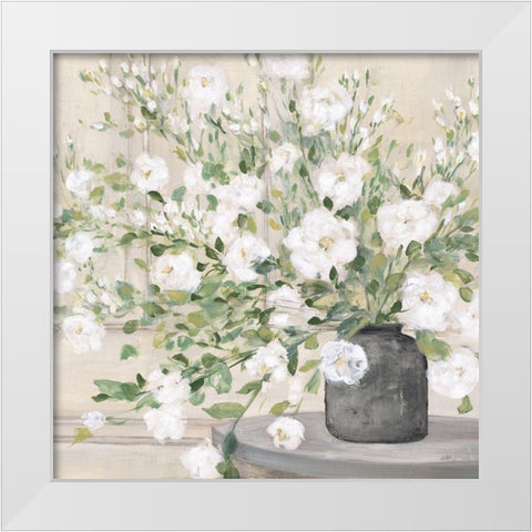 White Bouquet Gray Vase White Modern Wood Framed Art Print by Purinton, Julia