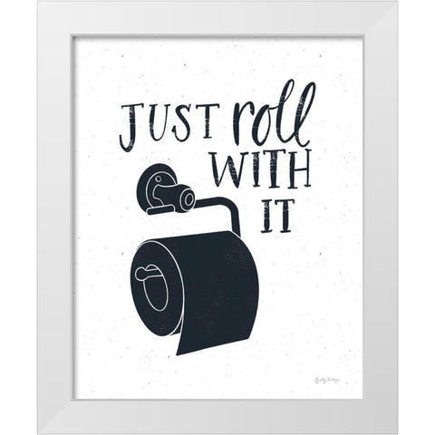 Bathroom Puns V Dark Blue White Modern Wood Framed Art Print by Thorns, Becky