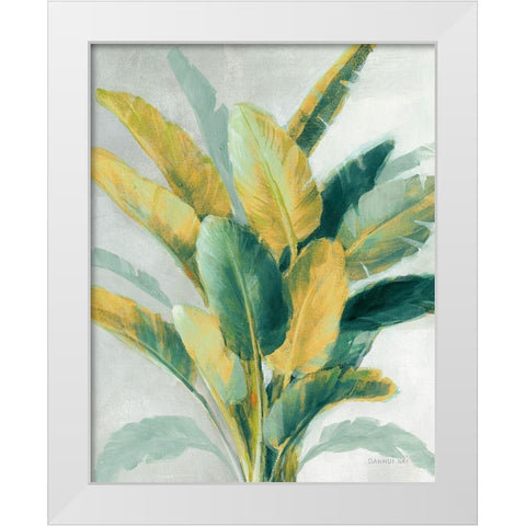 Greenhouse Palm II Teal Green and Gold Crop White Modern Wood Framed Art Print by Nai, Danhui