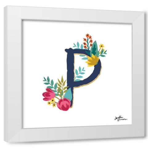 Romantic Luxe P Navy White Modern Wood Framed Art Print by Penner, Janelle