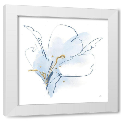 Blue and Gold Floral II White Modern Wood Framed Art Print by Paschke, Chris