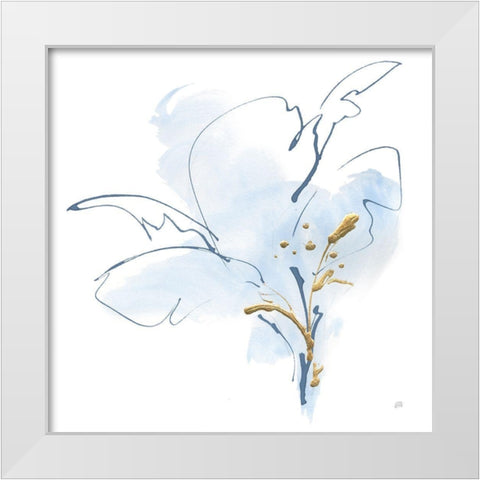 Blue and Gold Floral IV White Modern Wood Framed Art Print by Paschke, Chris