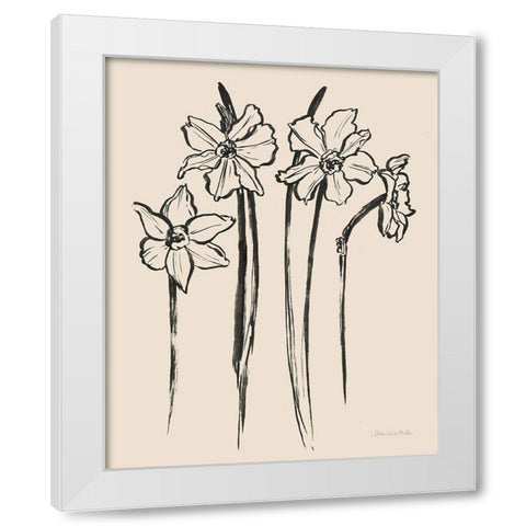 Ink Sketch Daffodils White Modern Wood Framed Art Print by Miller, Sara Zieve