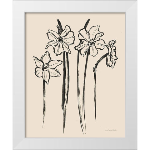 Ink Sketch Daffodils White Modern Wood Framed Art Print by Miller, Sara Zieve
