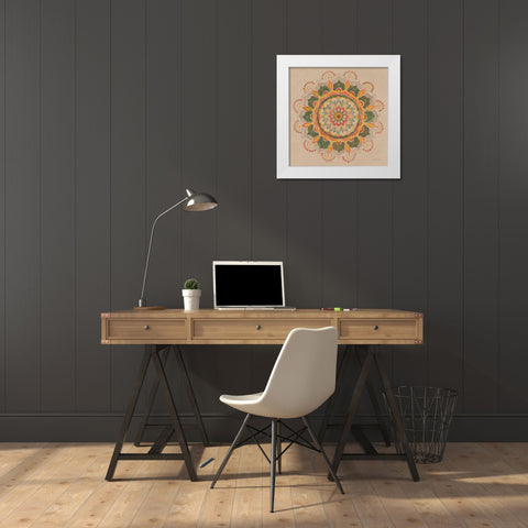 Earthy Mandala White Modern Wood Framed Art Print by Nai, Danhui