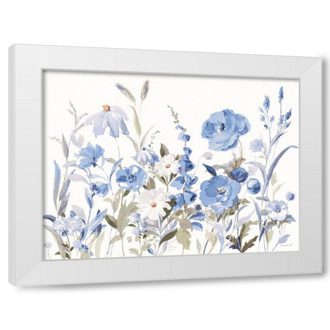 Blue Boho Wildflowers White Modern Wood Framed Art Print by Nai, Danhui