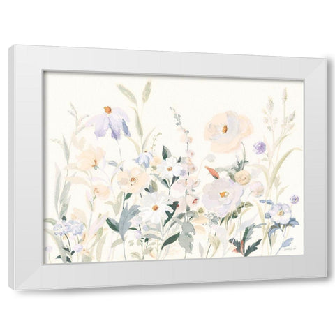 Neutral Boho Wildflowers White Modern Wood Framed Art Print by Nai, Danhui