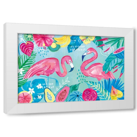 Fruity Flamingos I White Modern Wood Framed Art Print by Zaman, Farida