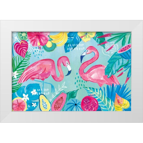 Fruity Flamingos I White Modern Wood Framed Art Print by Zaman, Farida