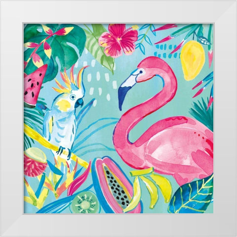 Fruity Flamingos III White Modern Wood Framed Art Print by Zaman, Farida