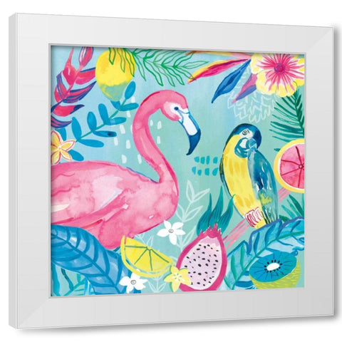 Fruity Flamingos IV White Modern Wood Framed Art Print by Zaman, Farida