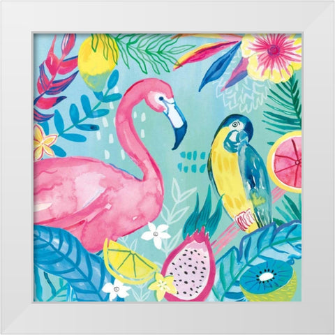 Fruity Flamingos IV White Modern Wood Framed Art Print by Zaman, Farida