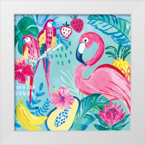 Fruity Flamingos V White Modern Wood Framed Art Print by Zaman, Farida