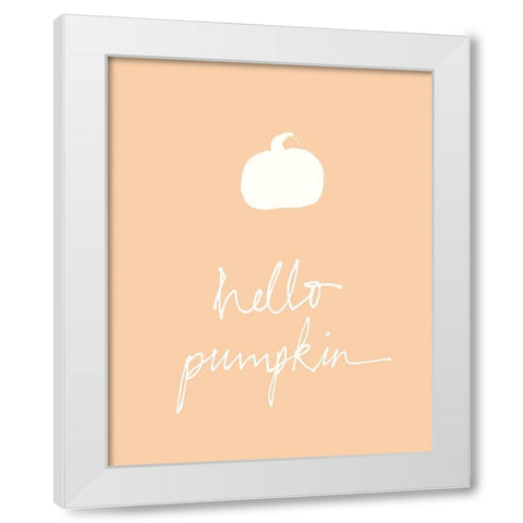 Hello Pumpkin Orange White Modern Wood Framed Art Print by Wild Apple Portfolio