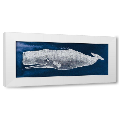 Whale on Blue White Modern Wood Framed Art Print by Wild Apple Portfolio