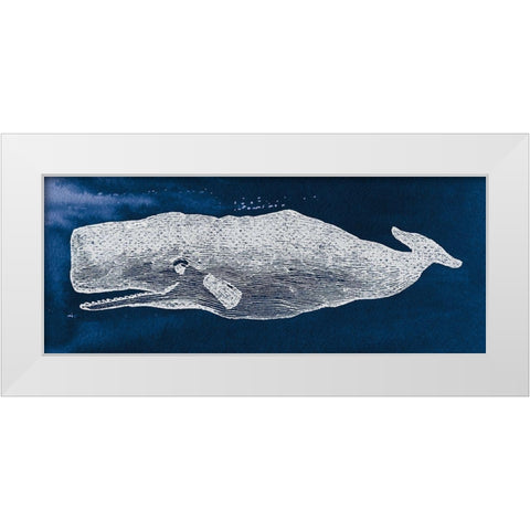 Whale on Blue White Modern Wood Framed Art Print by Wild Apple Portfolio