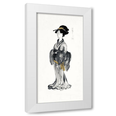 Geisha I Black and Gold White Modern Wood Framed Art Print by Paschke, Chris