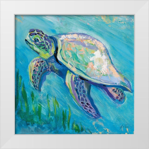 Sea Turtle Swim Light Flipped White Modern Wood Framed Art Print by Vertentes, Jeanette