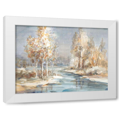 Flowing River White Modern Wood Framed Art Print by Nai, Danhui