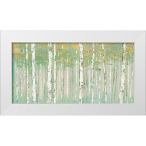 Birchs at Sunrise Gold Crop White Modern Wood Framed Art Print by Purinton, Julia