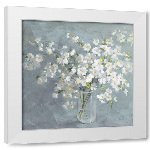 Fresh White Bouquet Gray Crop White Modern Wood Framed Art Print by Nai, Danhui