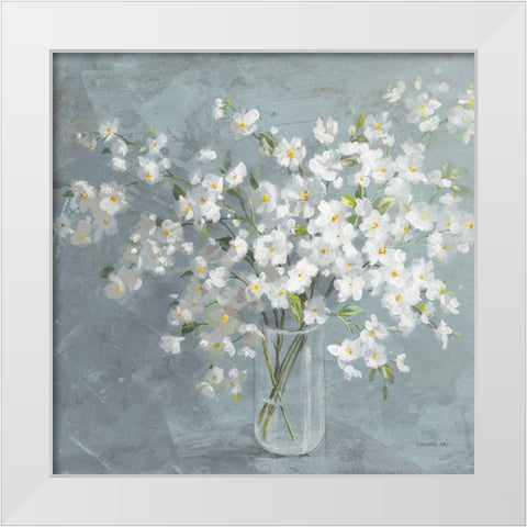 Fresh White Bouquet Gray Crop White Modern Wood Framed Art Print by Nai, Danhui
