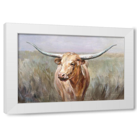 Big Sky Longhorn White Modern Wood Framed Art Print by Nai, Danhui