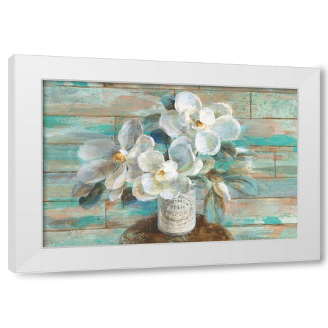 Sophies Magnolia White Modern Wood Framed Art Print by Nai, Danhui