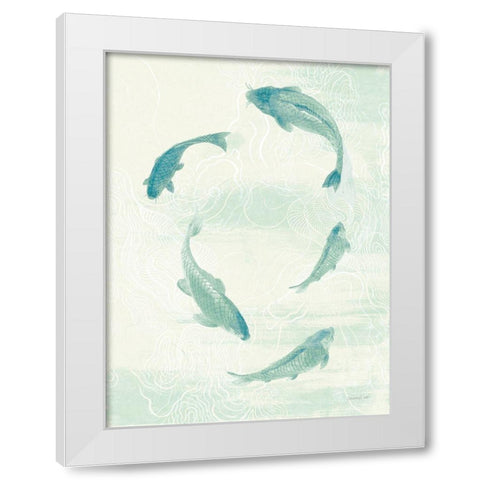 Celadon Koi II White Modern Wood Framed Art Print by Nai, Danhui