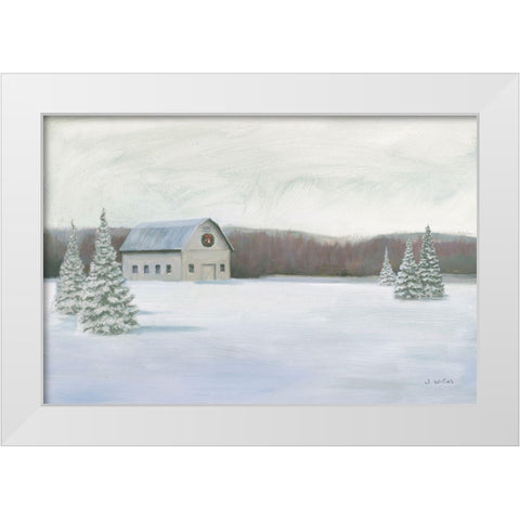 Holiday Winter Barn White Modern Wood Framed Art Print by Wiens, James