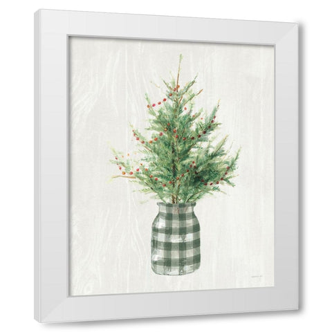 White and Bright Christmas Tree II Plaid White Modern Wood Framed Art Print by Nai, Danhui