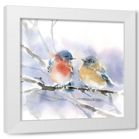 Bluebird Pair White Modern Wood Framed Art Print by Pete, Katrina
