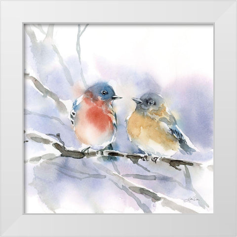 Bluebird Pair White Modern Wood Framed Art Print by Pete, Katrina