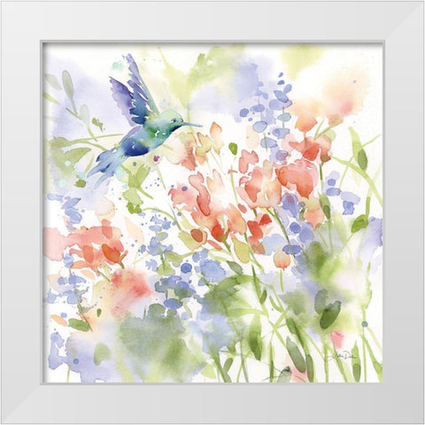 Hummingbird Meadow White Modern Wood Framed Art Print by Pete, Katrina