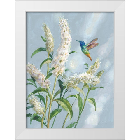 Hummingbird Spring II Soft Blue White Modern Wood Framed Art Print by Nai, Danhui