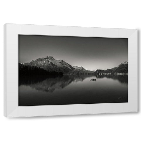 Solo Fishing White Modern Wood Framed Art Print by Aledanda