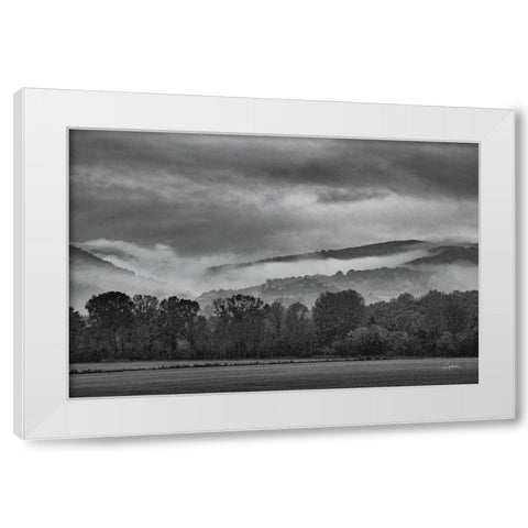 Village in the Fog White Modern Wood Framed Art Print by Aledanda