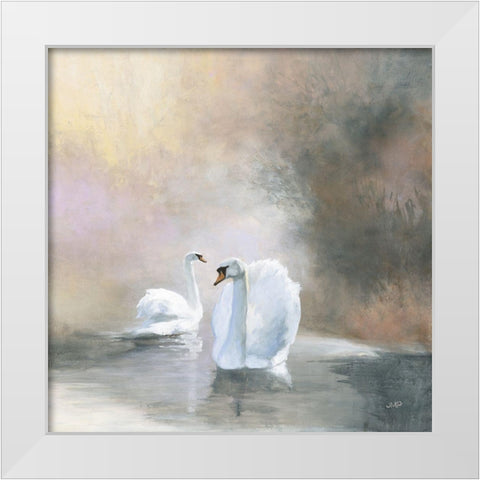 Swans in Mist White Modern Wood Framed Art Print by Purinton, Julia